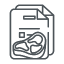 Line icon of a document showing a steak graphic